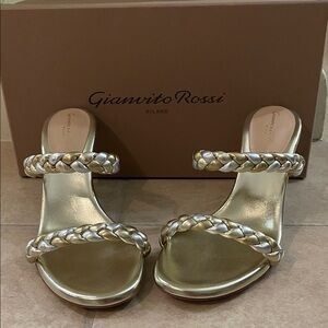 Gianvito Rossi Metallic Gold Braided Mules